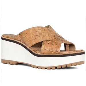 Donald J. Pliner Tan and White Platform Sandals